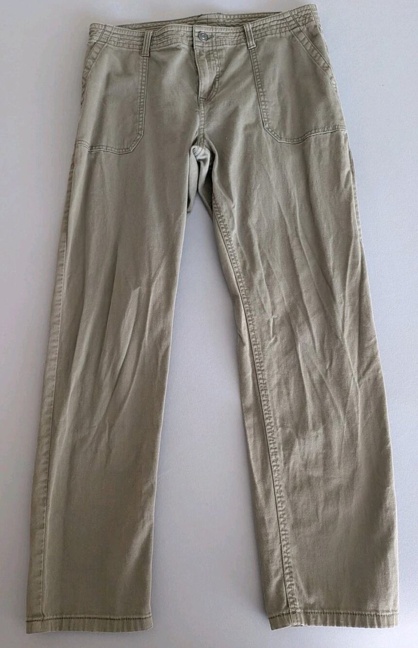 Prana Sancho Pants 10 Khaki Olive Green Stretch Organic Cotton Straight Leg